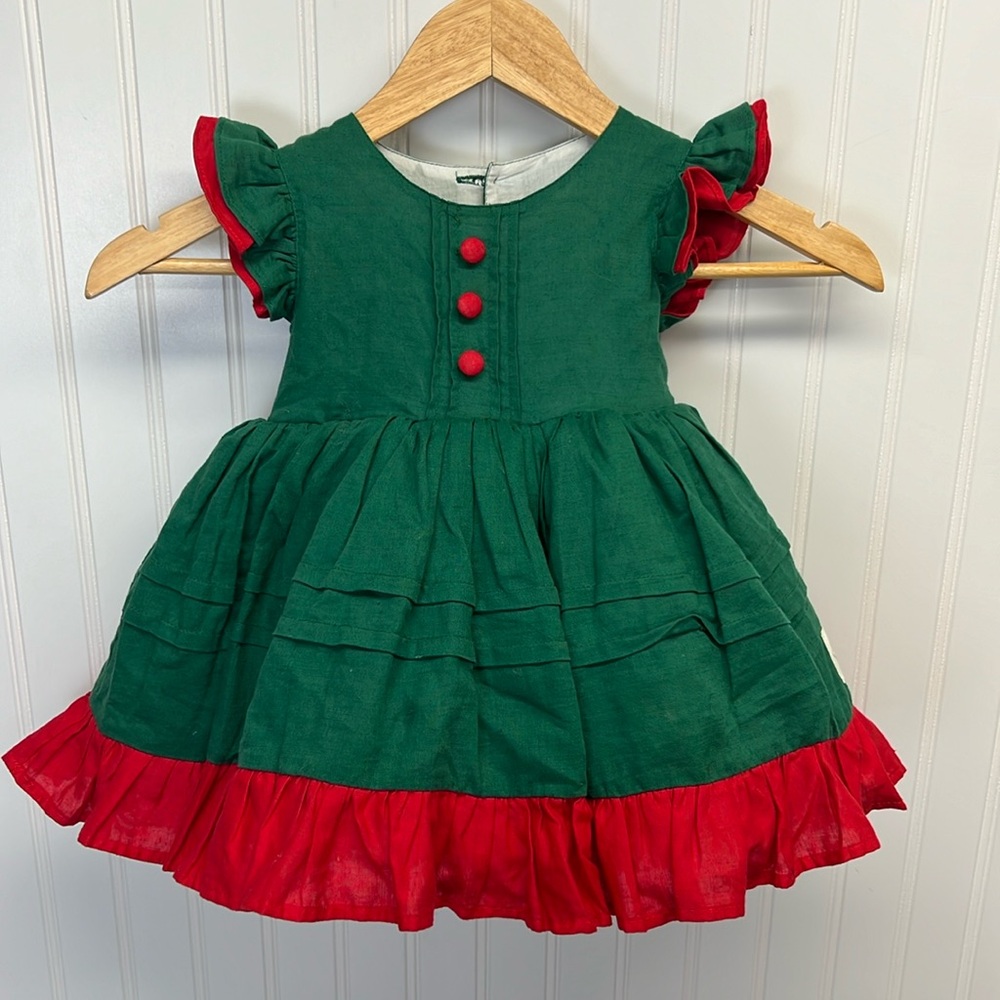 Caroline Kate Meet Me Under The Mistletoe Toddler Girls Circle Skirt Linen Dress